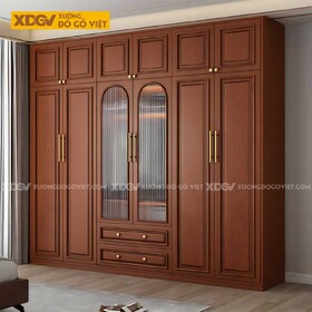 Tủ Quần Áo Kịch Trần Gỗ Sồi Tự Nhiên Tay Nắm Kim Loại Vàng