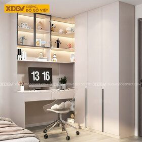 Tủ Quần Áo MDF Kết Hợp Bàn Học Kệ Trang Trí Gắn Đèn Led