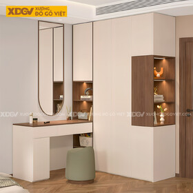 Tủ Quần Áo MDF Kết Hợp Bàn Trang Điểm Cánh Sơn Trắng Đẹp