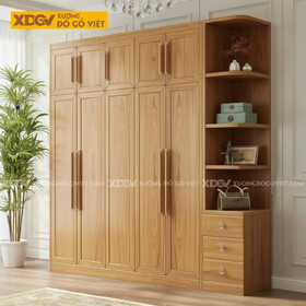 Mẫu Tủ Quần Áo Gỗ Veneer Gõ Đỏ Chân Bệt Tay Nắm Bọc Kim Loại