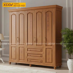 Tủ Quần Áo Phòng Ngủ Gỗ Gõ Đỏ Chân Tiện Cánh Pano Uốn Lượn
