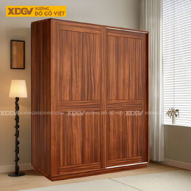 Tủ Quần Áo Phòng Ngủ Gỗ Gõ Đỏ Phối Cánh Lùa Chân Bệt Kiên Cố