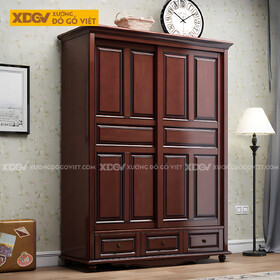 Tủ Quần Áo Căm Xe Tân Cổ Điển 2 Cánh Lùa Có Ngăn Kéo Dưới
