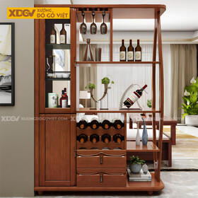 Tủ Rượu Gỗ Cao Su Hiện Đại Thiết Kế Giá Treo Ly Sang Trọng