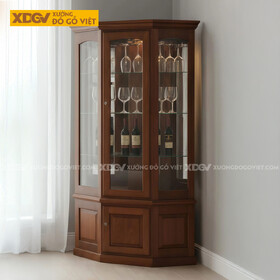 Tủ Rượu Gỗ Gõ Đỏ Cánh Vòm Thanh Lịch Cấu Trúc Đa Giác Ôm Góc