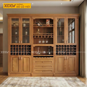 Tủ Rượu Gỗ Gõ Đỏ Thiết Kế Đối Xứng Kèm Ngăn Kéo Trung Tâm