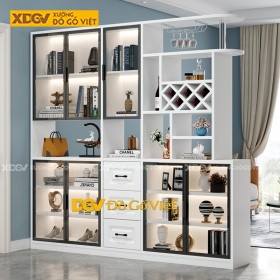 Tủ Rượu Màu Trắng Sơn Gỗ MDF Công Nghiệp