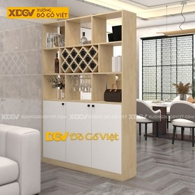 Tủ Bảo Quản Rượu Gỗ MDF Màu Vàng Sồi Phối Trắng