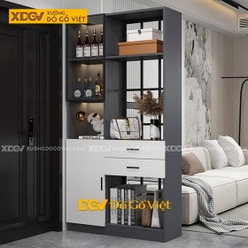 Tủ Rượu Đẹp Gỗ Công Nghiệp Màu Xám Phối Trắng