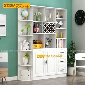 Mẫu Tủ Rượu Gỗ Công Nghiệp Màu Trắng Sơn Có Kệ Hông