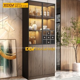 Tủ Rượu Gỗ Công Nghiệp Cánh Kính Kèm Đèn Led Màu