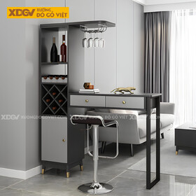 Tủ Rượu Gỗ MDF Hiện Đại Đi Kèm Bàn Bar Kệ Treo Ly Sang Trọng