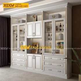 Tủ Rượu Gỗ Sồi Màu Trắng Cánh Mở Pano Kiểu Dáng Hiện Đại
