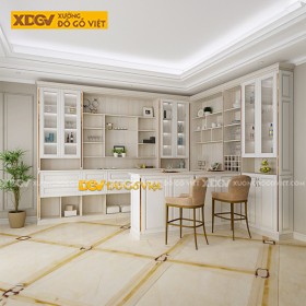 Tủ Rượu Phòng Khách Sơn Màu Trắng Khung Sồi Cánh Kính