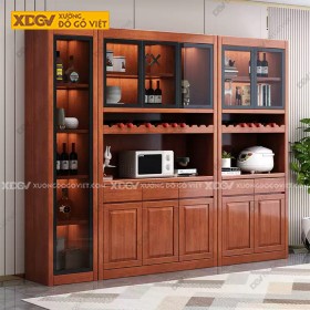 Tủ Rượu Veneer Sồi Khung Nhôm Cánh Kính Phối Hiện Đại