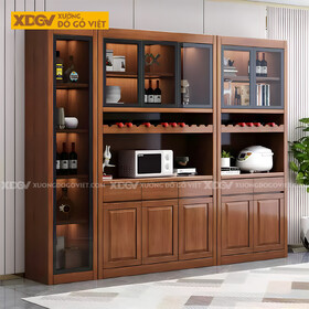 Tủ Rượu Phòng Khách Gỗ Sồi Đa Tầng Cánh Kính Lưu Trữ Đa...