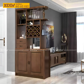 Tủ Rượu Trưng Bày Gỗ Cao Su Phòng Khách Thiết kế Phân Tầng