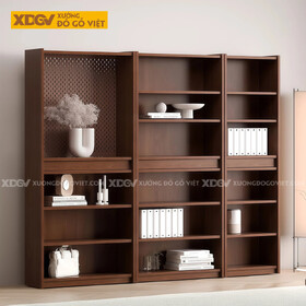Tủ Sách Gỗ Veneer Sồi Thiết Kế Mở Phân Tầng Bố Cục Độc...