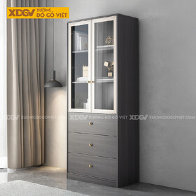 Tủ Sách Lưu Trữ Gỗ MDF Phối Hợp Giữa Cánh Kính Và Ngăn Kéo