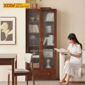 Tủ Sách Tân Cổ Điển Gỗ Sồi Chân Bệt Kết Hợp Cánh Kính...