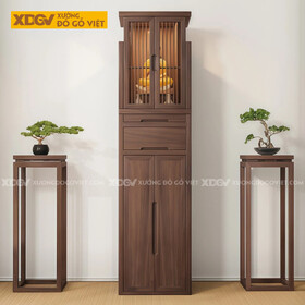 Tủ Thờ Gỗ Óc Chó Dáng Cao Thon Phối Tủ Cánh Nan Khay Kéo