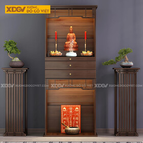 Tủ Thờ Tôn Nghiêm 2 Tầng Gỗ Óc Chó Ngăn Kéo Giữa Chia Tầng