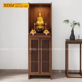 Tủ Thờ Trang Nghiêm Gỗ Óc Chó Cao Cấp Phối 2 Cánh Nan Dọc