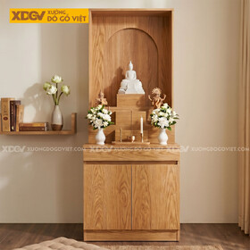 Tủ Thờ Trang Nghiêm Vân Sồi Chân Bệt Kèm Tay Nắm Âm Tiện Lợi