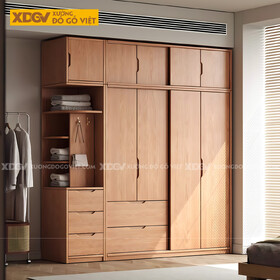 Tủ Treo Quần Áo Gỗ Veneer Sồi Hiện Đại Tay Nắm Vát Cạnh